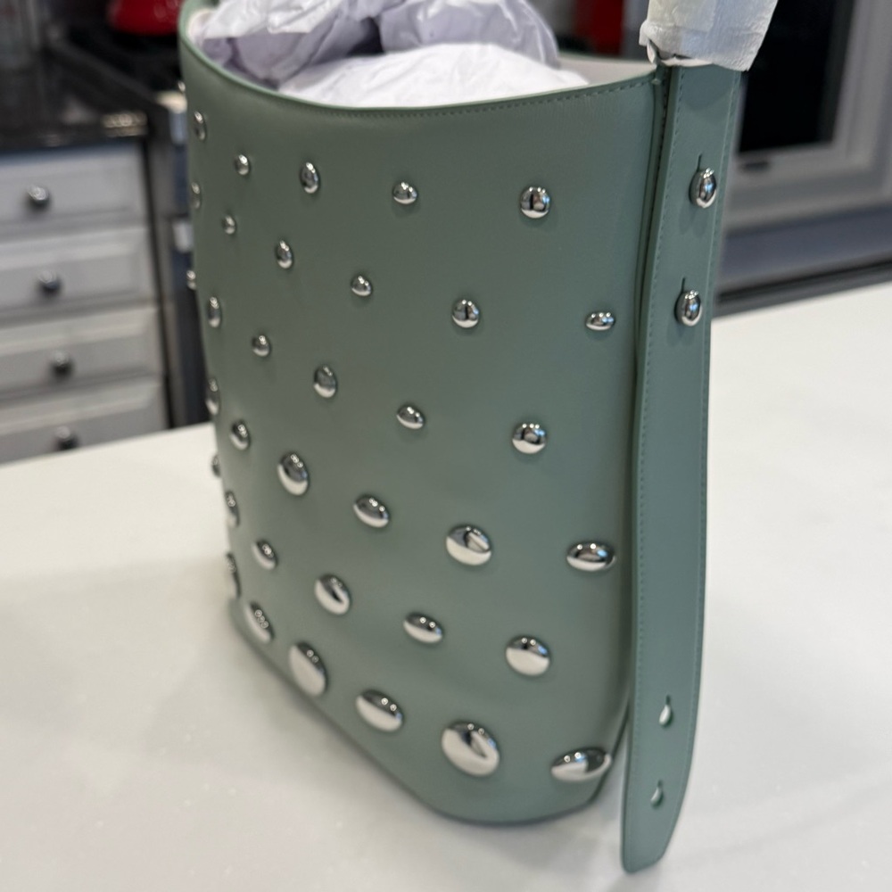 Kate Spade Halo Studded Leather Bucket Bag Light Green W/ Dust Bag NWT - Picture 3 of 16